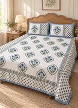 Floral Print Cotton Double King Bedsheet with 2 Pillow Covers