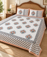 Floral Print Cotton Double King Bedsheet with 2 Pillow Covers