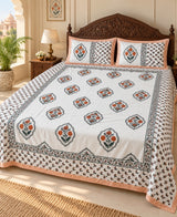 Floral Print Cotton Double King Bedsheet with 2 Pillow Covers