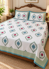 Floral Print Cotton Double King Bedsheet with 2 Pillow Covers