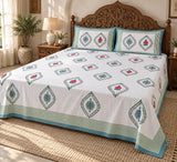 Floral Print Cotton Double King Bedsheet with 2 Pillow Covers