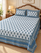 Floral Print Cotton Double King Bedsheet with 2 Pillow Covers