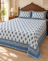 Floral Print Cotton Double King Bedsheet with 2 Pillow Covers