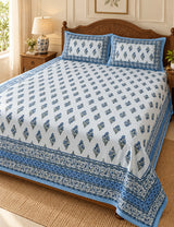 Floral Print Cotton Double King Bedsheet with 2 Pillow Covers