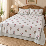 Cotton Super King Handblock Print Bedsheet with 2 Pillow Covers