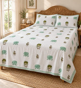 Cotton Super King Handblock Print Bedsheet with 2 Pillow Covers