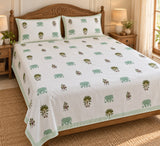 Cotton Super King Handblock Print Bedsheet with 2 Pillow Covers