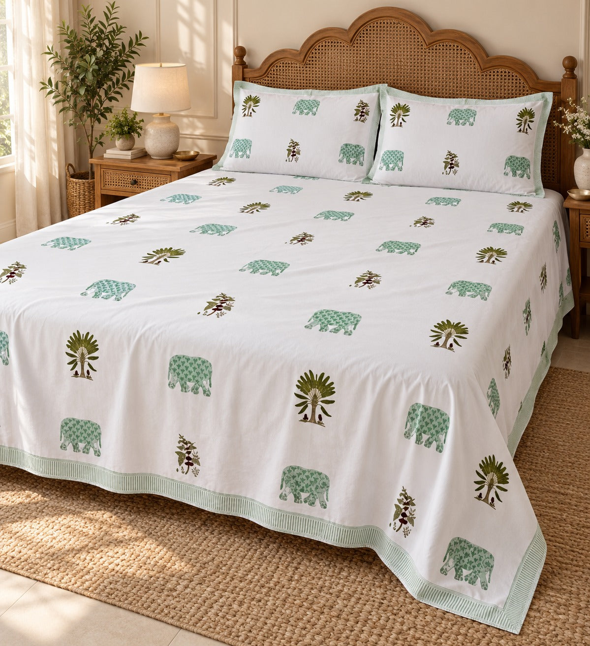 Cotton Super King Handblock Print Bedsheet with 2 Pillow Covers