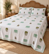 Cotton Super King Handblock Print Bedsheet with 2 Pillow Covers
