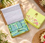 Diwali Gift Box With Handblock Print Cotton Robe Gift Set with Sleep Mask, Slippers & Headband