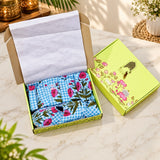 Diwali Gift Box With Handblock Print Cotton Robe Gift Set with Sleep Mask, Slippers & Headband