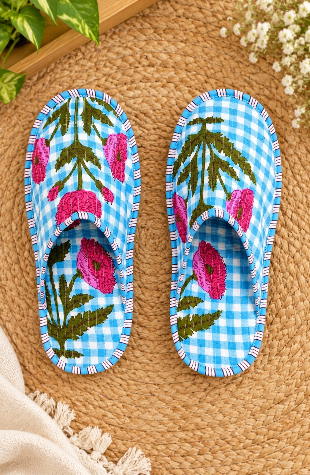 Diwali Gift Box With Handblock Print Cotton Robe Gift Set with Sleep Mask, Slippers & Headband