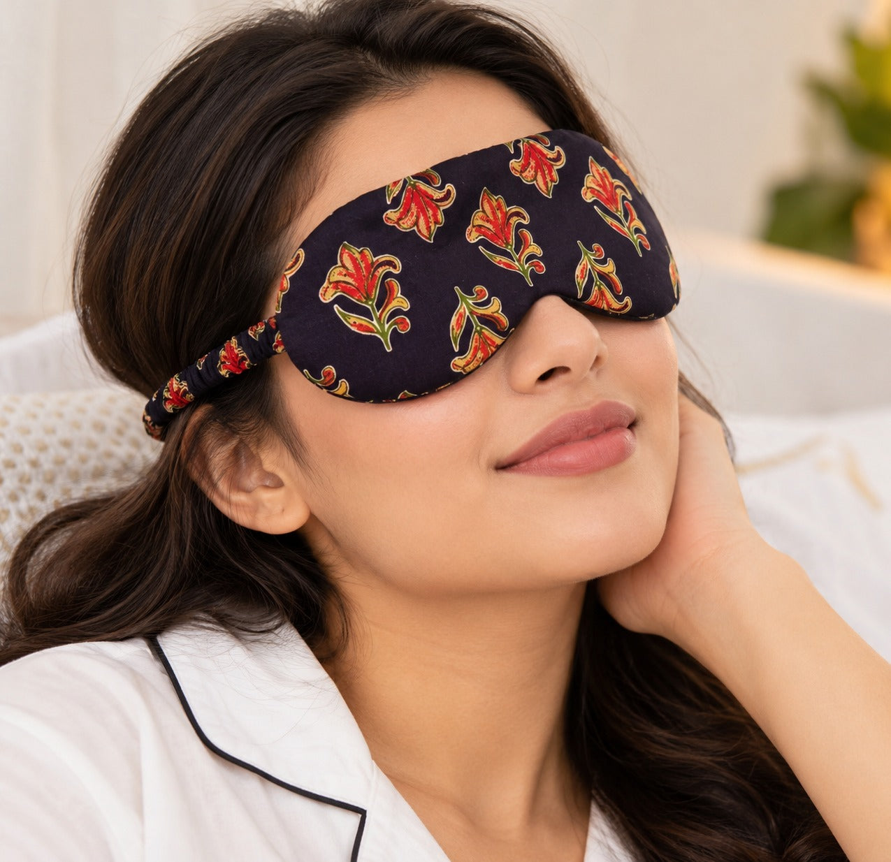 Diwali Gift Box With Handblock Print Cotton Robe Gift Set with Sleep Mask, Slippers & Headband