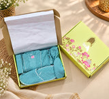 Diwali Gift Box With Handblock Print Cotton Robe Gift Set with Sleep Mask, Slippers & Headband