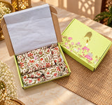 Diwali Gift Box With Handblock Print Cotton Robe Gift Set with Sleep Mask, Slippers & Headband