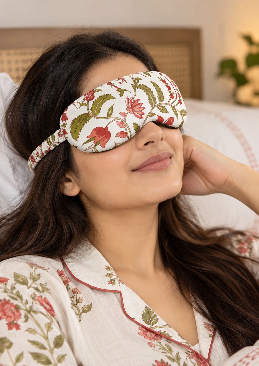 Diwali Gift Box With Handblock Print Cotton Robe Gift Set with Sleep Mask, Slippers & Headband