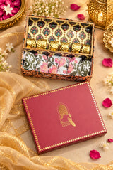 Diwali Gift Box | 1 Wooden Tray, Set of 6 Table Napkins, 6 Napkin Rings