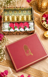 Diwali Gift Box | 1 Wooden Tray, Set of 6 Table Napkins, 6 Napkin Rings