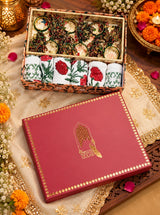 Diwali Gift Box | 1 Wooden Tray, Set of 6 Table Napkins, 6 Napkin Rings