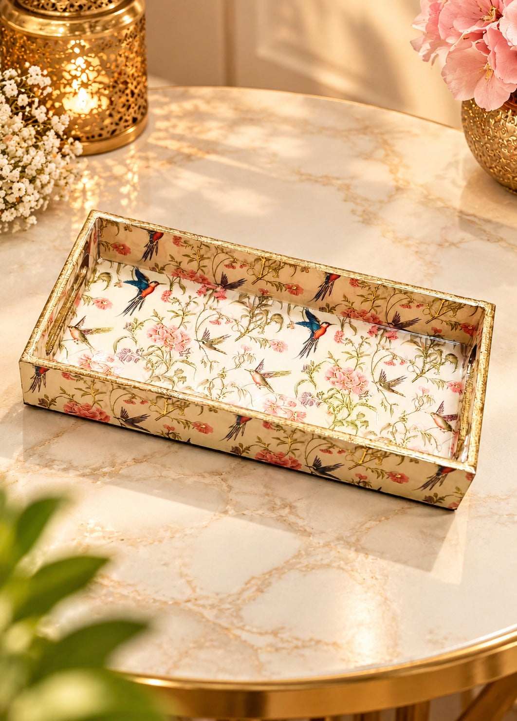 Diwali Gift Box | 1 Wooden Tray, Set of 6 Table Napkins, 6 Napkin Rings