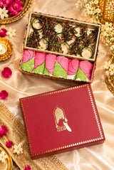 Diwali Gift Box | 1 Wooden Tray, Set of 6 Table Napkins, 6 Napkin Rings