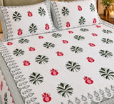 Cotton Super King Handblock Print Bedsheet with 2 Pillow Covers