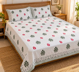 Cotton Super King Handblock Print Bedsheet with 2 Pillow Covers
