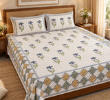 Cotton Super King Handblock Print Bedsheet with 2 Pillow Covers