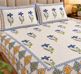 Cotton Super King Handblock Print Bedsheet with 2 Pillow Covers