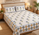 Cotton Super King Handblock Print Bedsheet with 2 Pillow Covers