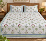 Cotton Super King Handblock Print Bedsheet with 2 Pillow Covers