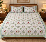 Cotton Super King Handblock Print Bedsheet with 2 Pillow Covers