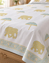 Cotton Super King Handblock Print Bedsheet with 2 Pillow Covers