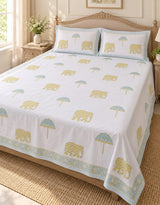 Cotton Super King Handblock Print Bedsheet with 2 Pillow Covers