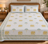 Cotton Super King Handblock Print Bedsheet with 2 Pillow Covers