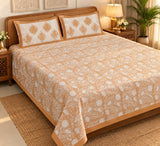Cotton Super King Handblock Print Bedsheet with 2 Pillow Covers