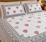 Cotton Super King Handblock Print Bedsheet with 2 Pillow Covers