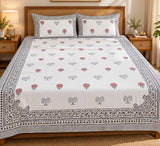 Cotton Super King Handblock Print Bedsheet with 2 Pillow Covers