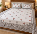 Cotton Super King Handblock Print Bedsheet with 2 Pillow Covers
