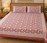 Cotton Super King Handblock Print Bedsheet with 2 Pillow Covers