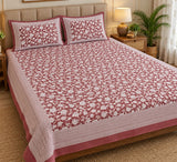 Cotton Super King Handblock Print Bedsheet with 2 Pillow Covers