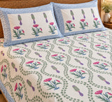 Cotton Super King Handblock Print Bedsheet with 2 Pillow Covers