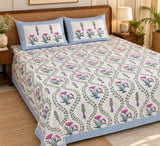Cotton Super King Handblock Print Bedsheet with 2 Pillow Covers