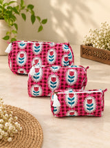Set of 3 cosmetic bag/pouches with waterproof lining
