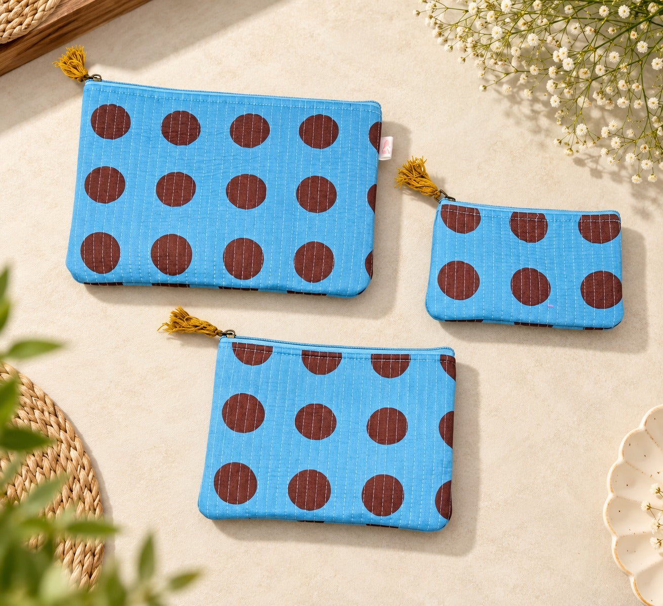 Set of 3 cosmetic Flat pouches