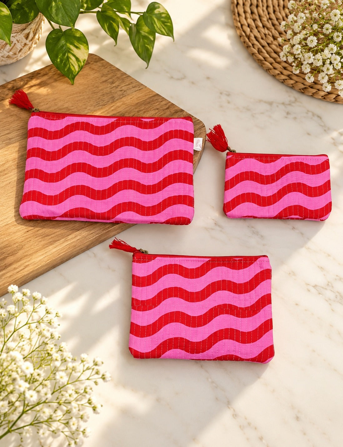 Set of 3 cosmetic Flat pouches