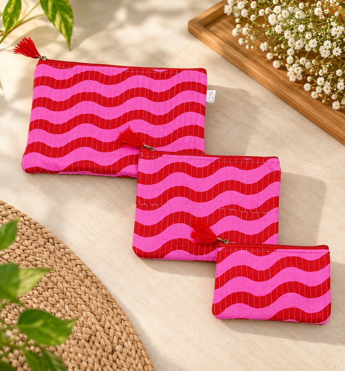 Set of 3 cosmetic Flat pouches