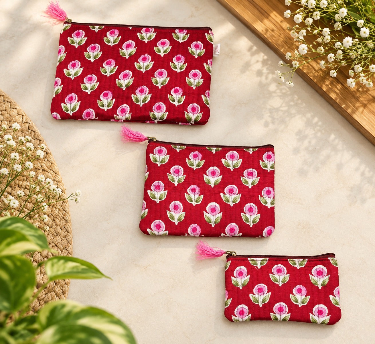 Set of 3 cosmetic Flat pouches