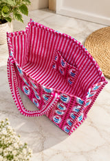 Handblock Printed Quilted Tote Bag without zip/button 17x18x 6 inches