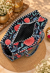 Handblock Printed Quilted Tote Bag with concealed zip ( 17x18x 6 inches)